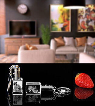 2D Crystal Key Holder (Portrait or  Landscape Orientation) 20x30x15mm. With In-Built WHITE LED Lighting. Maximum 2 faces close to each other.
