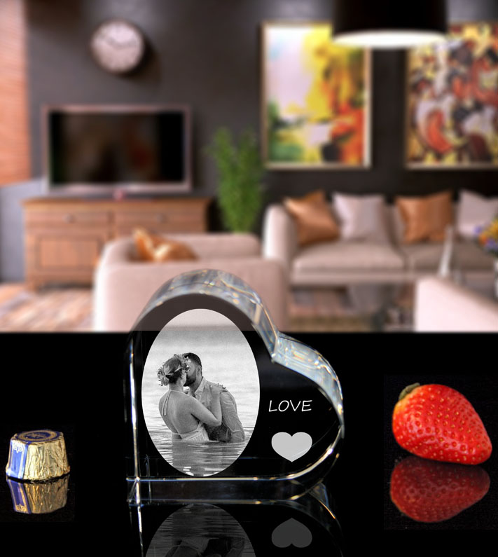 2D Crystal Heart Lying Medium 80x80x40mm - 3