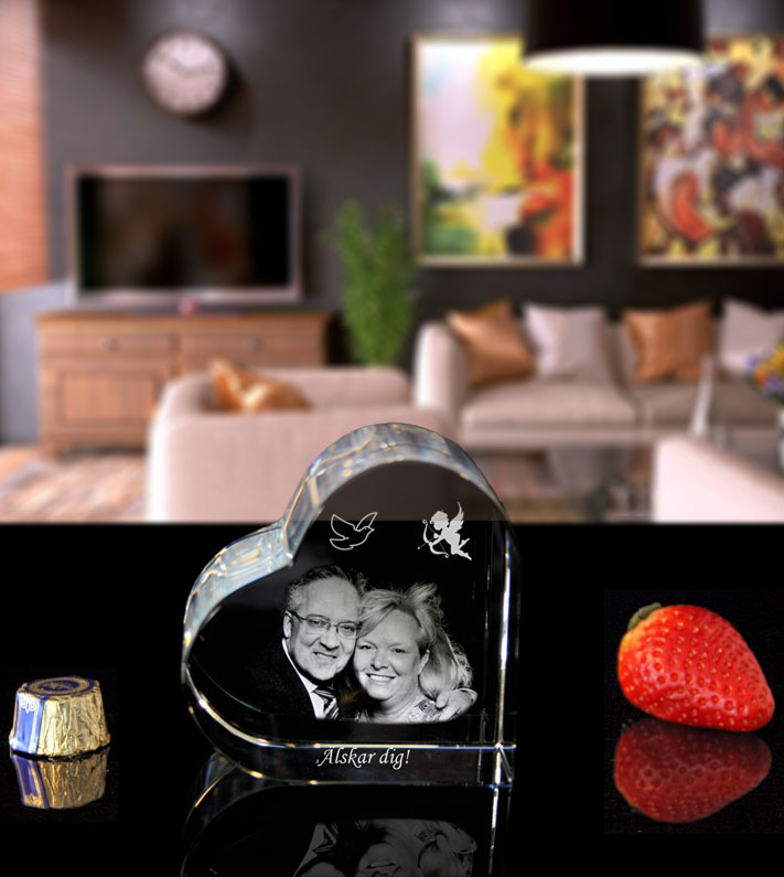 2D Crystal Heart Lying Medium 80x80x40mm - 2