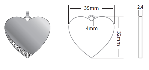 Hjärta stort 35x32x2.4mm silver, med strass - 2