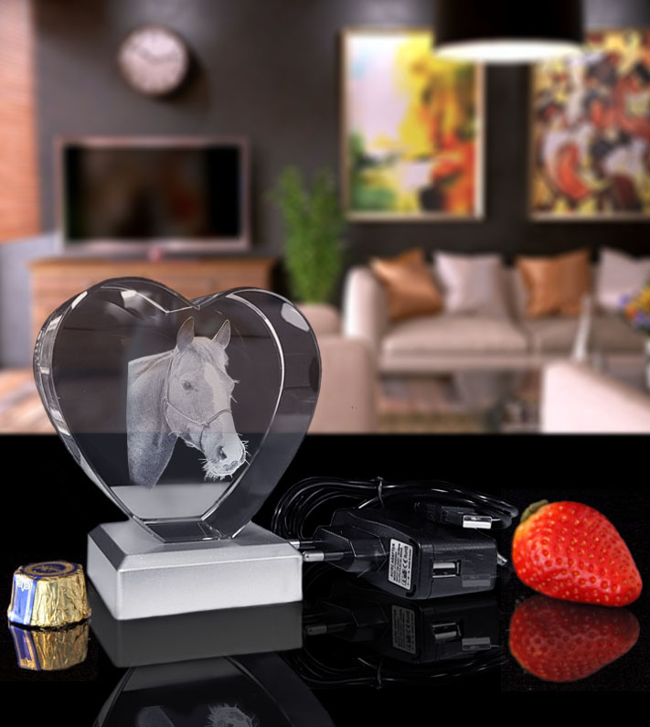 Pet Paket Hjärta med 3D kristall, belysning och nätadapter - 3