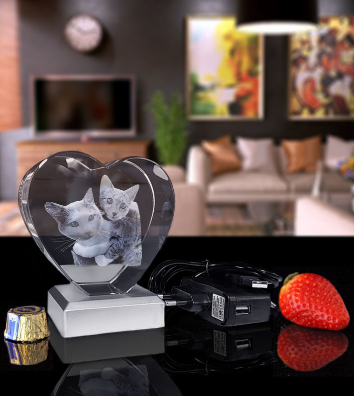 Pet Paket Hjärta med 3D kristall, belysning och nätadapter - 2