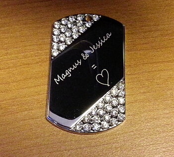 Tag with Strass (Large) Nickel Plated 29x50x2,5mm with Space for Text