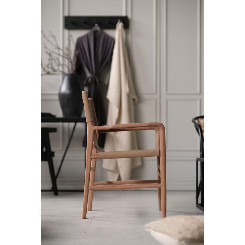 Faro loungefåtölj i skinn och teak – Sienna brun