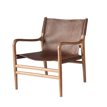 Faro loungefåtölj i skinn och teak – Sienna brun