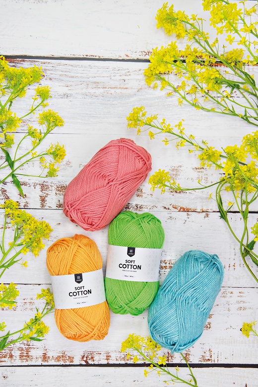 Soft Cotton, 18 maskor stickfasthet stickor 5,0 mm virknål 3,5 mm