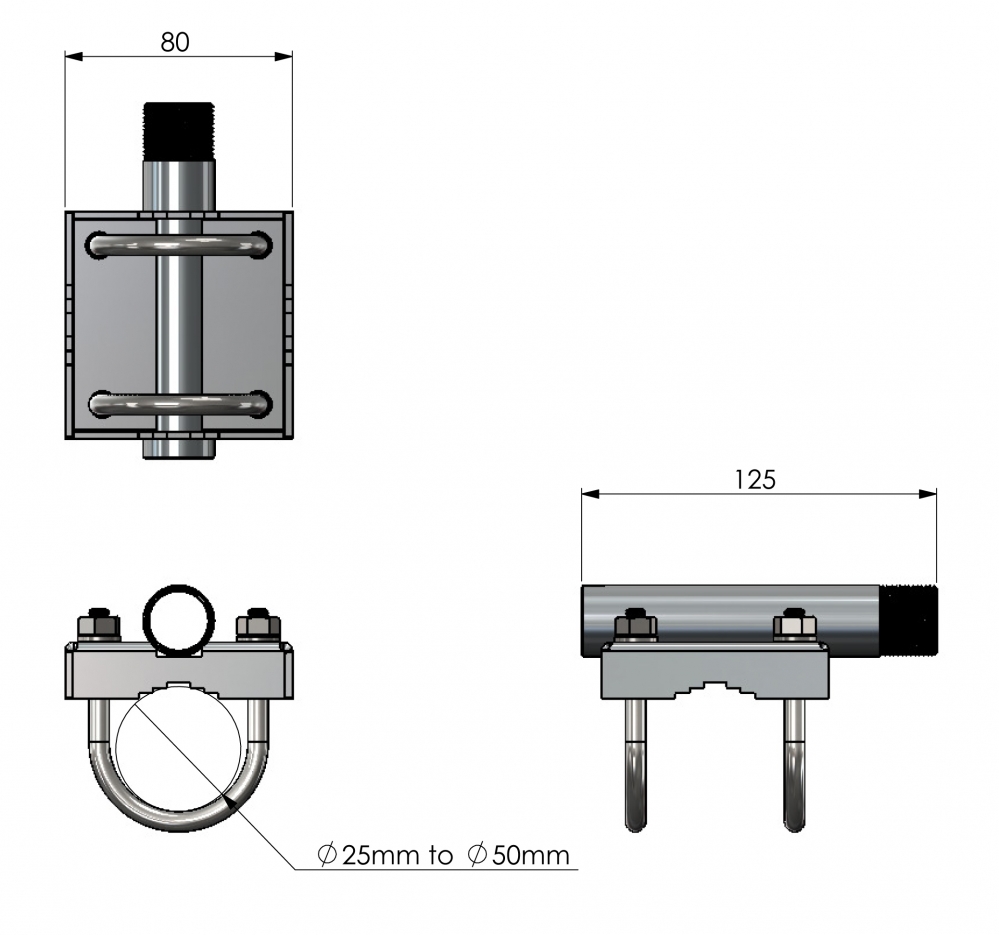 SCAN Mast/Rail Mount Stainless Steel Bracket 1"-14NF - 3