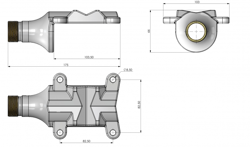SCAN Mast/Rail Mount HD PU Painted Brass Pole Bracket G1"-11 - 2