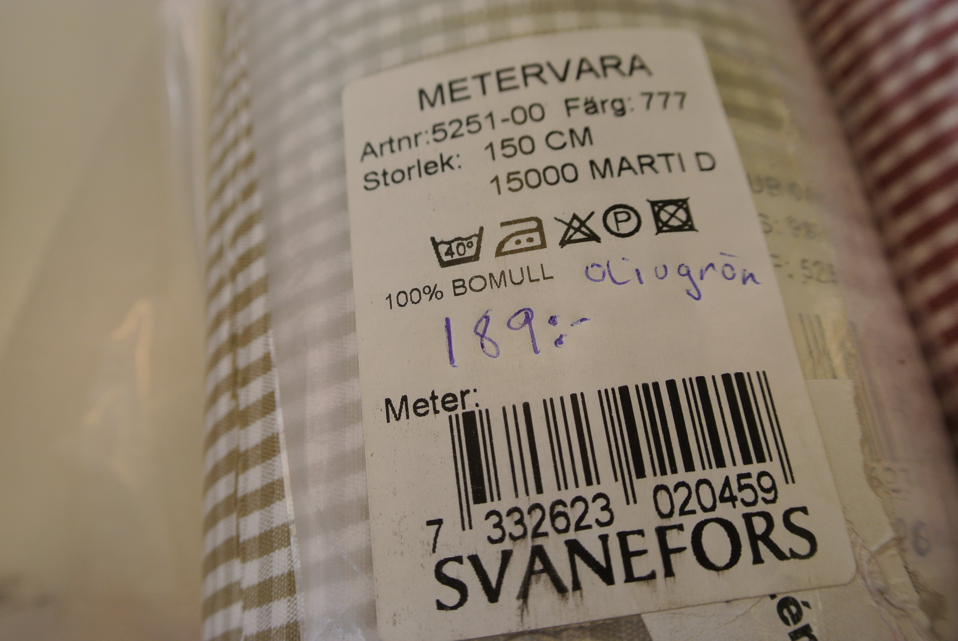 Svanefors vävd  ruta i vitt och olivgrönt - 2