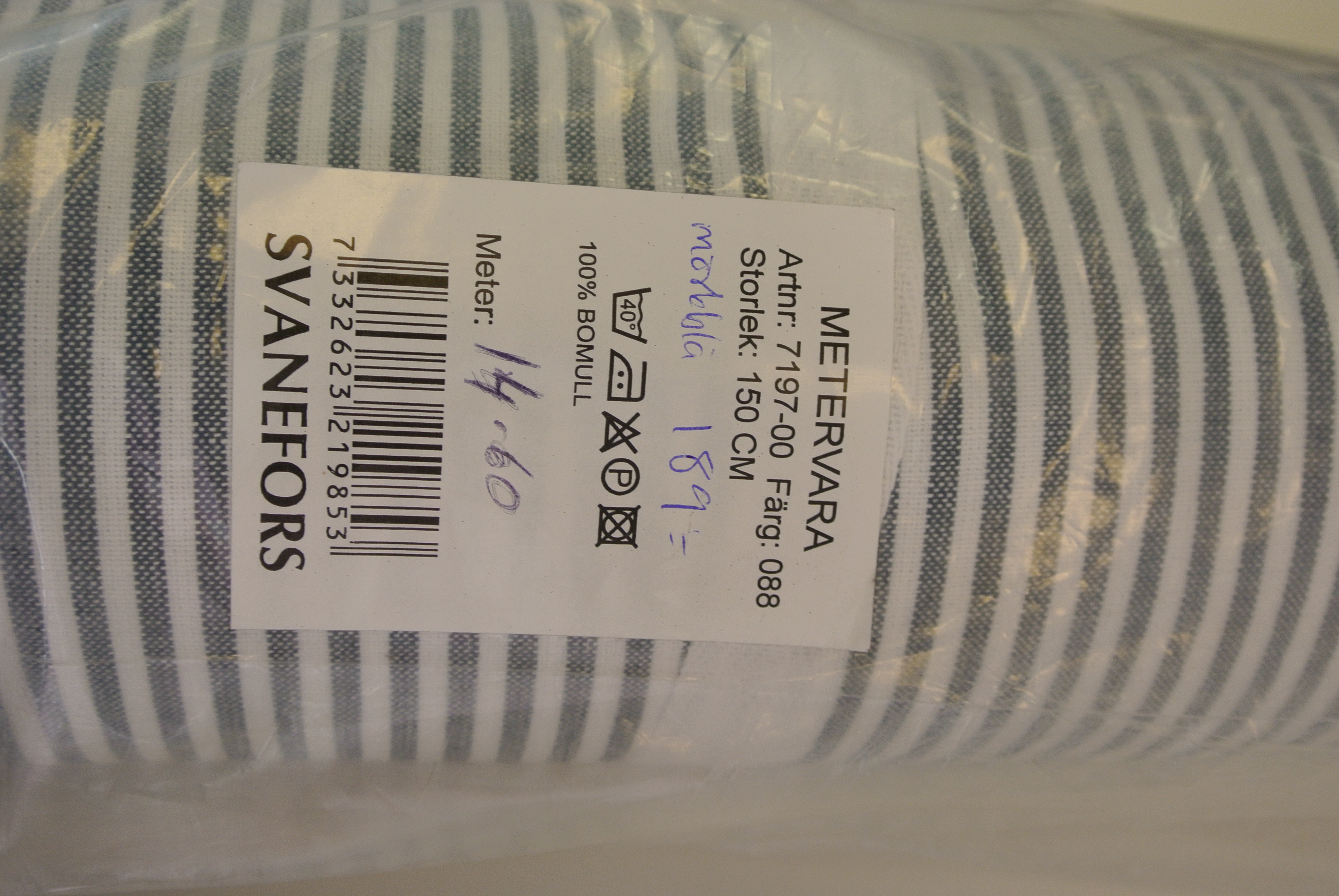 Svanefors vävd vit och mörkblå rand  - 2