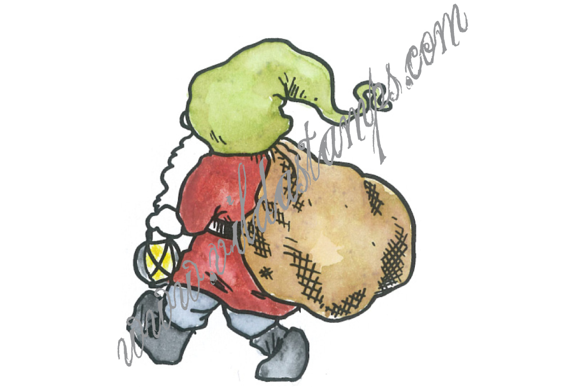 Tomte med säck på ryggen