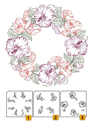 Layered Clear stamps (3) "flower-wreath 1" 80x80mm