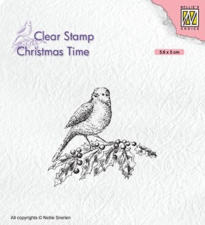 Clear stamps Christmas time "Bird on hollybranch" 