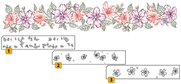 Layered Clear stamps (3) "flower-border1" 150x28mm