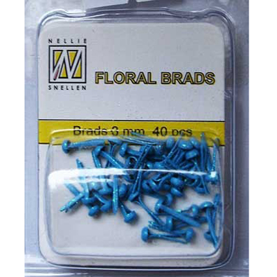 Mini Floral Brads - Blue - Glitter