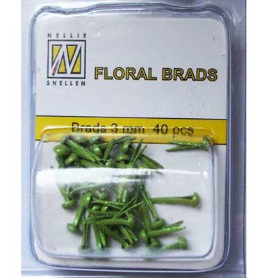 Mini Floral Brads - Green - Glitter
