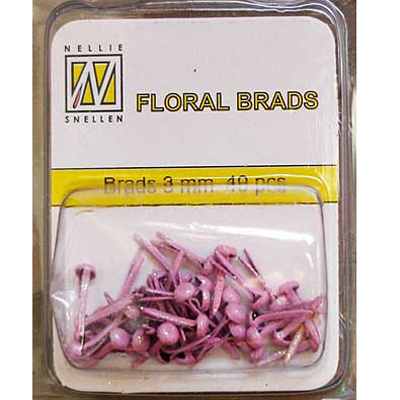 Mini Floral Brads - Pink - Glitter