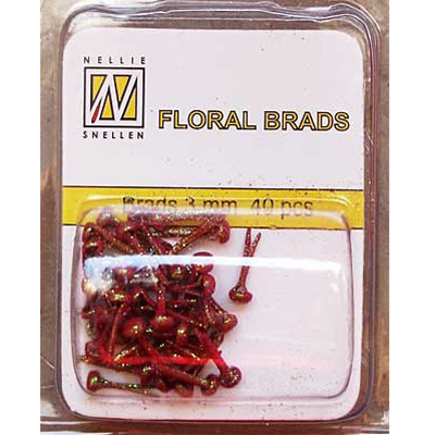 Mini Floral Brads - Red - Glitter