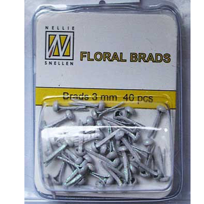 Mini Floral Brads - White - Glitter
