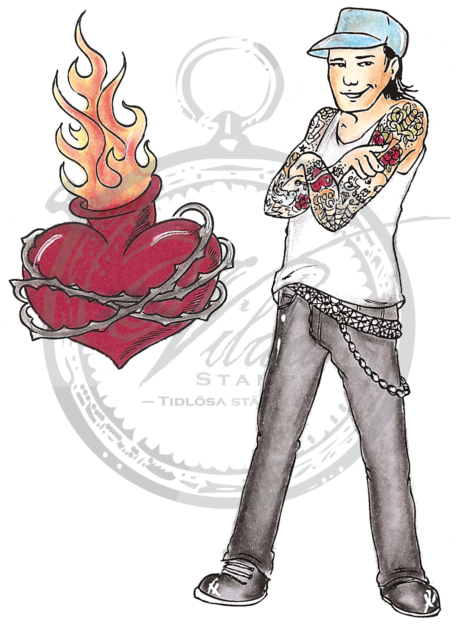 Tattoo boy, heart on fire
