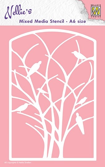 Mixed Media stencil A6 size "Frame with birds in tree"