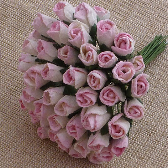 2-Tone Baby Pink/Ivory Mulberry Paper Rosebuds - 4 mm