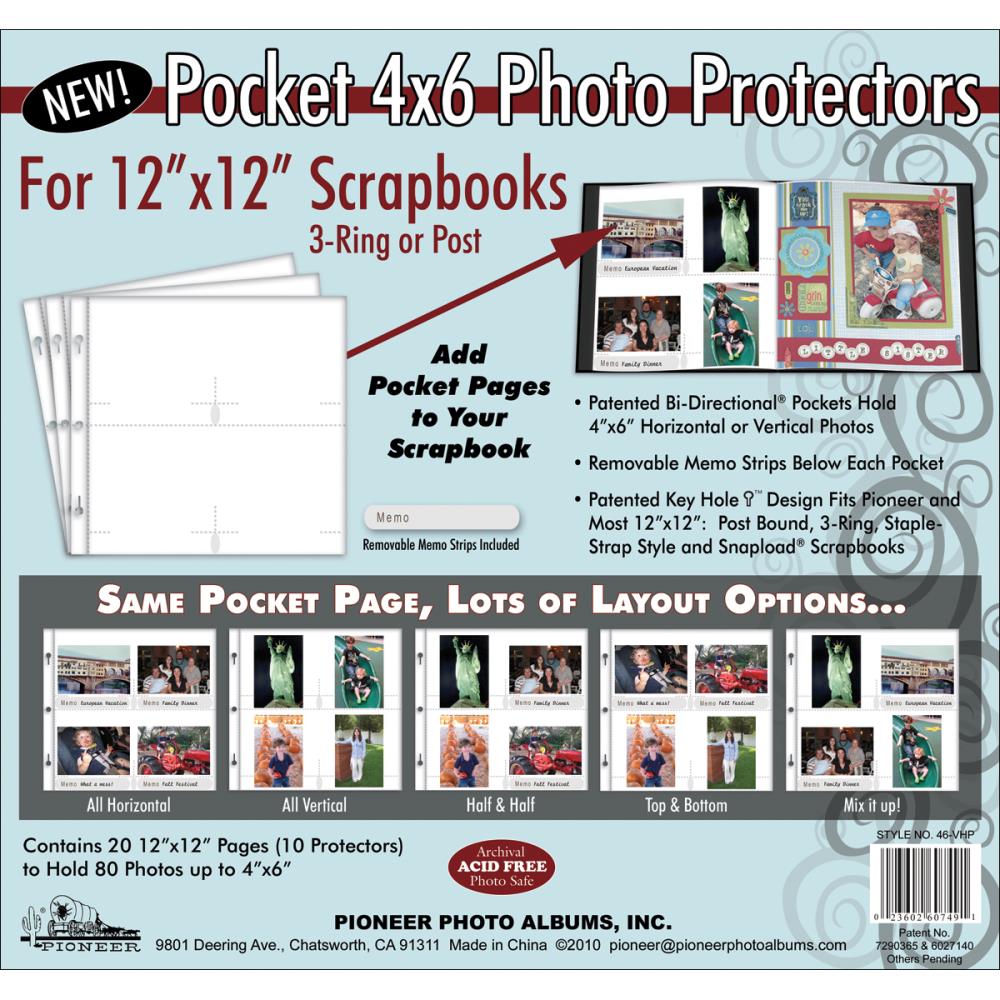 Pocket 4"X6" Photo Protectors 12"X12" 10/Pkg