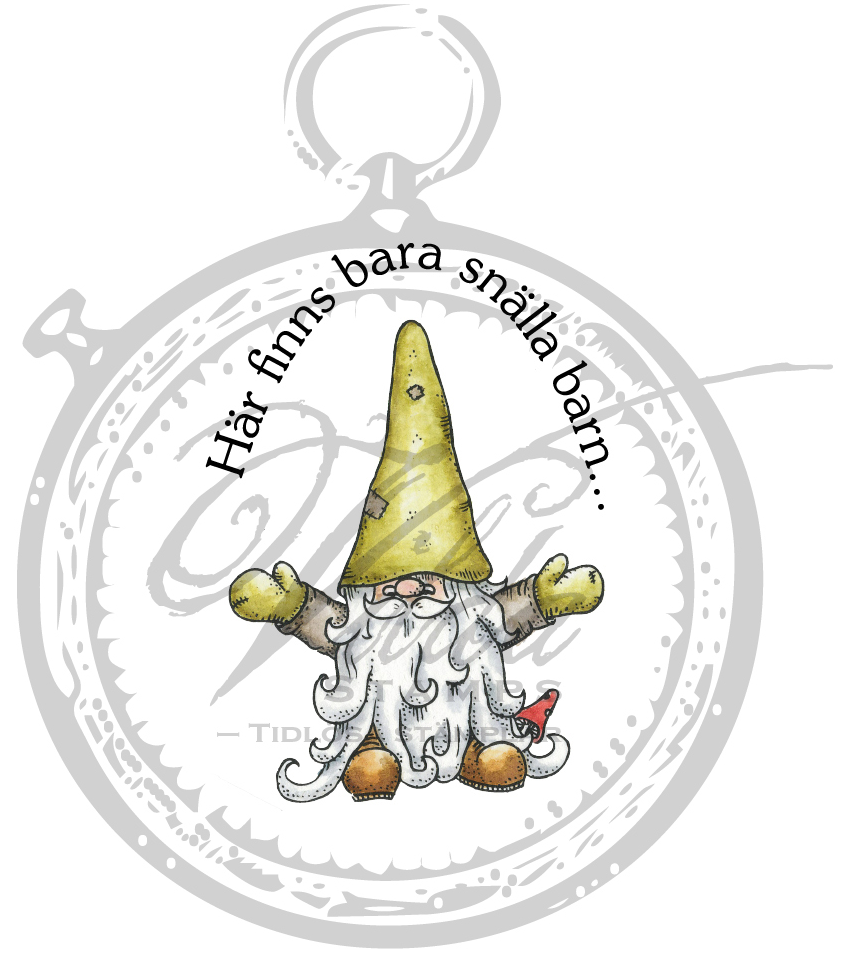 "Here are just nice kids" with a gnome (Swedish text)
