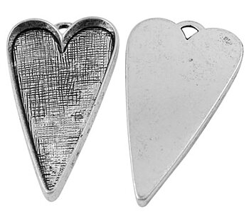 Cabochonfäste hjärta antiksilver 3st 