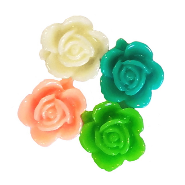 Cabochon blomma i resin grön mix