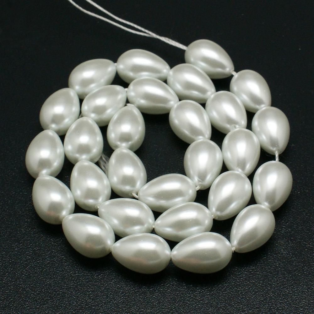 Glaspärlor droppe pärlvit 13 mm 10 st