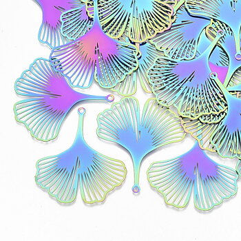 Berlock ginkgo blad multicolor – regnbågspläterat stål