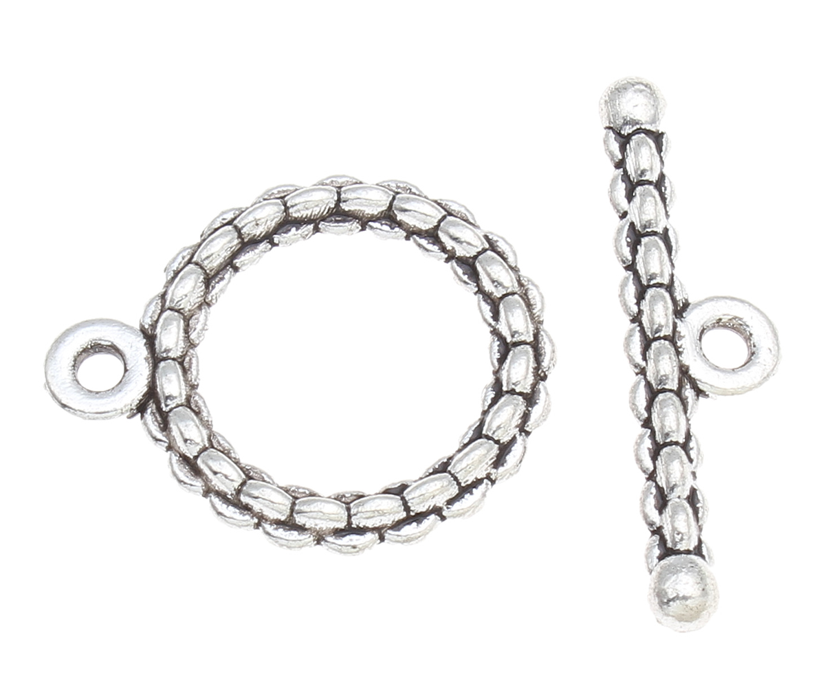 Mönstrat togglelås 18 mm antiksilver 3-pack