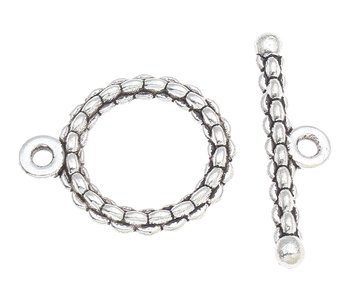 Mönstrat togglelås 18 mm antiksilver 3-pack
