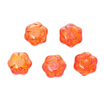 Blommor orange röd 5st glaspärlor