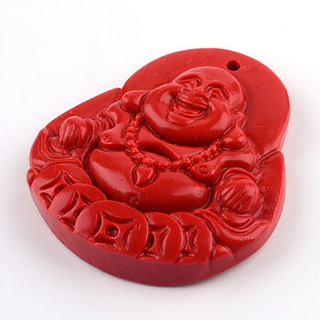 Buddhahänge stort 40 mm rött resin