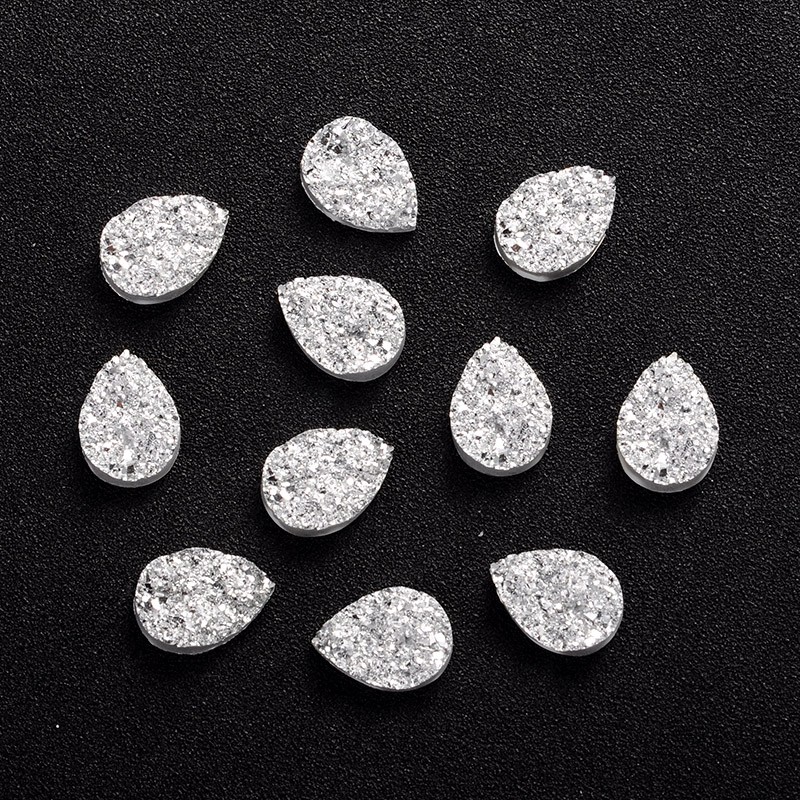 Druzy cabochon droppe resin silvergrå 14x10 mm 10 st - 2