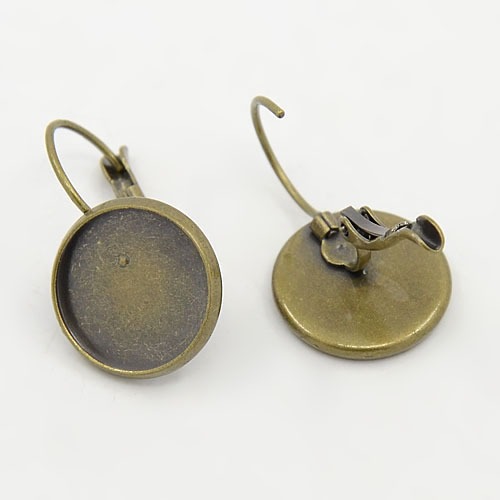 Örhängesämne med cabochonplatta 14 mm antikbrons 8 st - 2