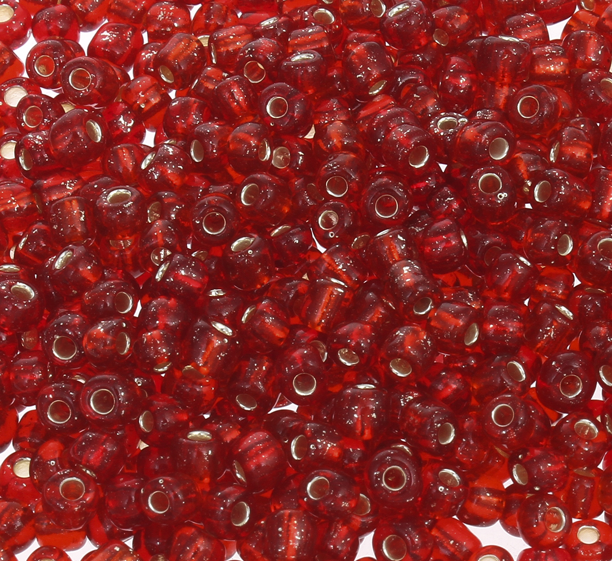 Seedbeads 6/0 röd silverfoil