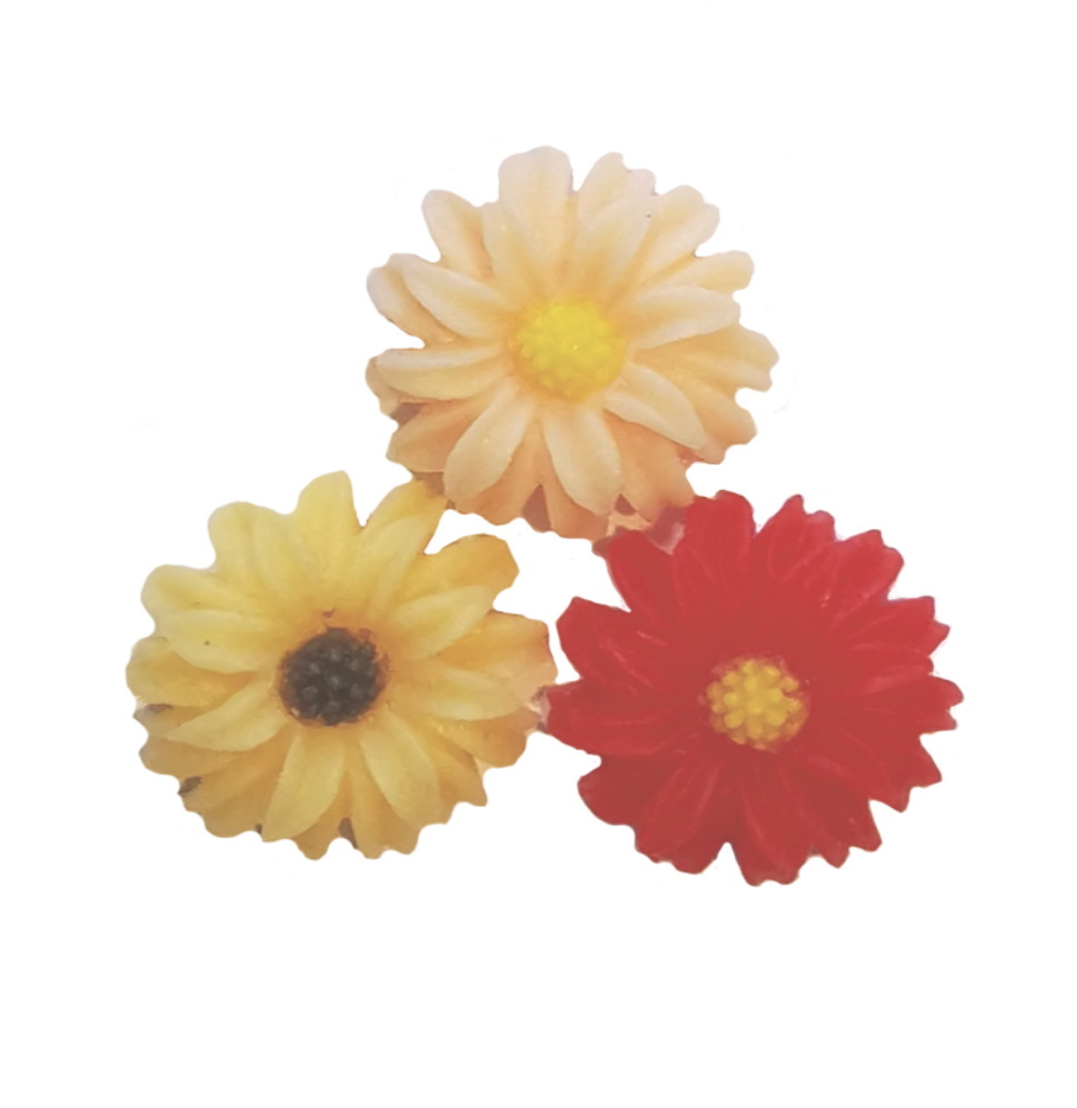 Cabochon edelweiss blomma i resin röd mix