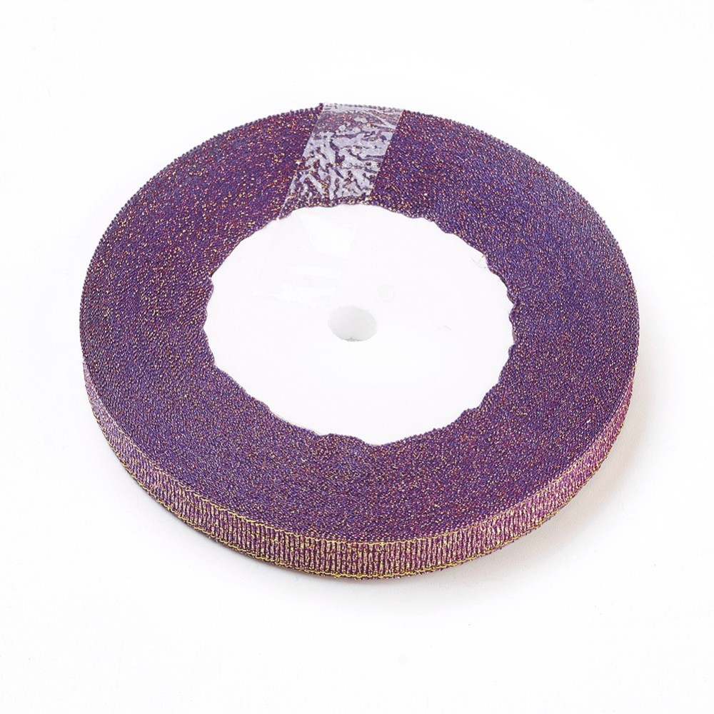 Organzaband 10mm lila/guld hel rulle - 3