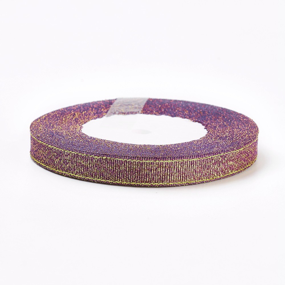 Organzaband 10mm lila/guld hel rulle