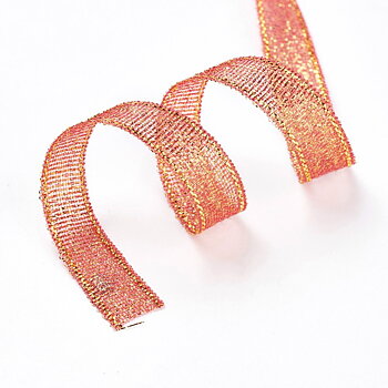 Organzaband 10mm orange/guld hel rulle