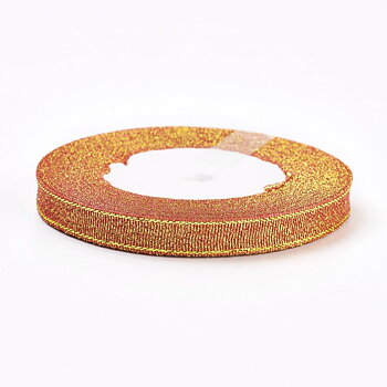 Organzaband 10mm orange/guld hel rulle