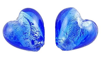 Glaspärlor hjärta blå silverfolie 12 mm 5 st