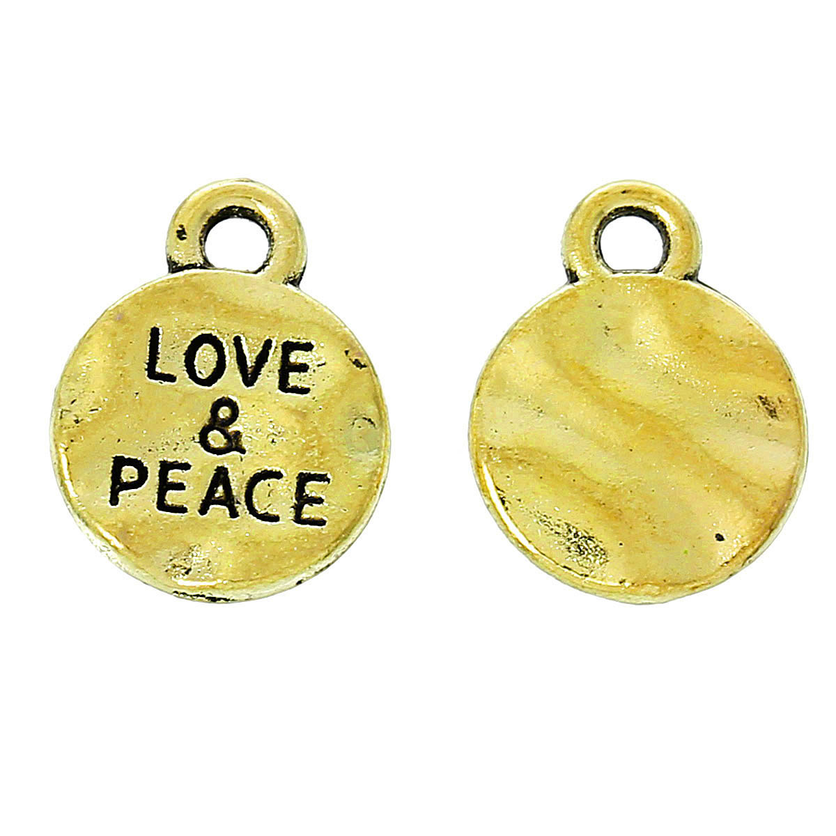 Peace & Love-berlock 13 mm guldfärgad 6 st