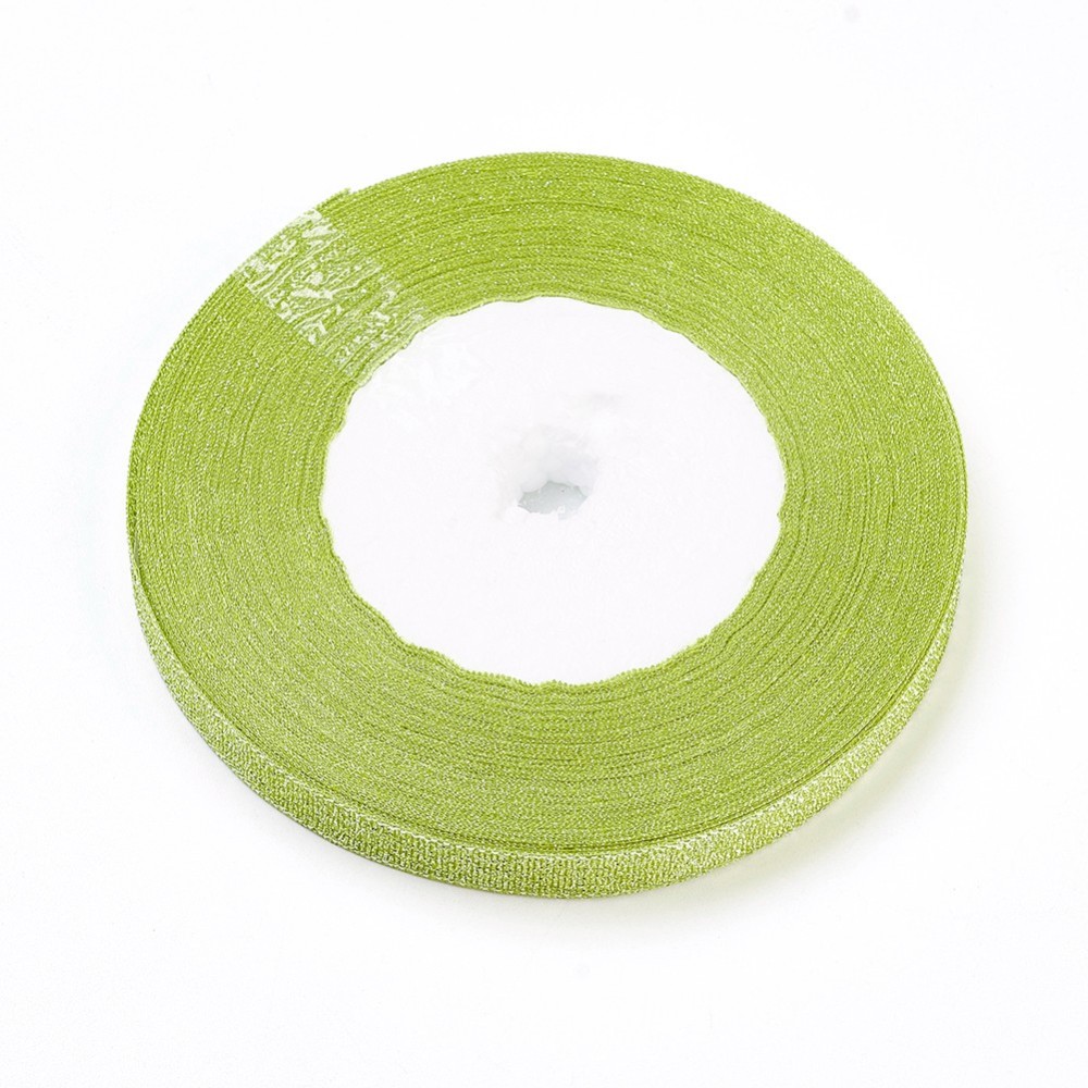 Organzaband 10mm lime/silver hel rulle - 3