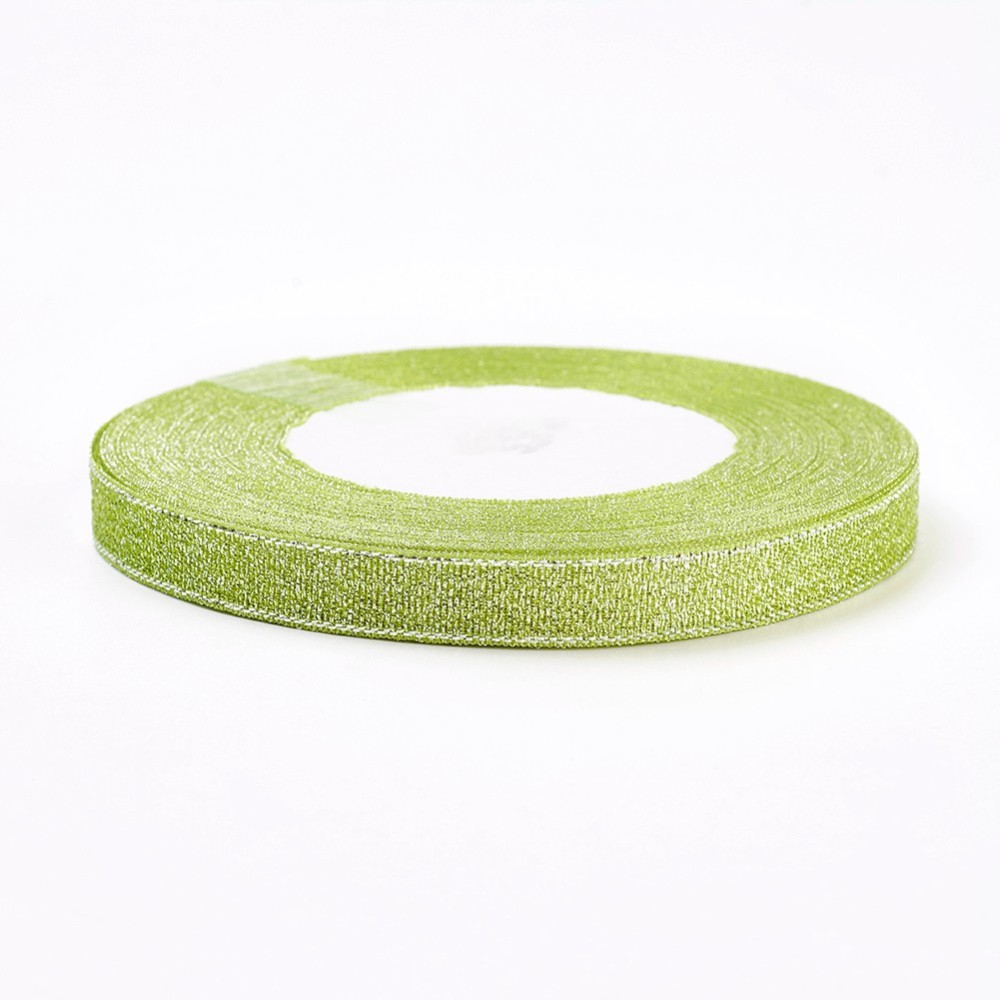 Organzaband 10mm lime/silver hel rulle - 2
