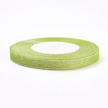 Organzaband 10mm lime/silver hel rulle