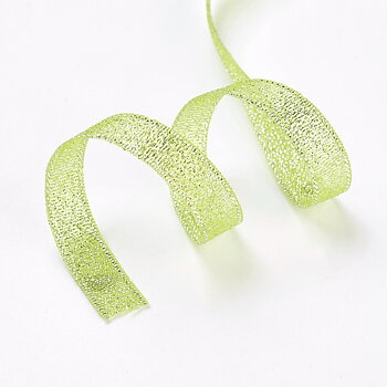 Organzaband 10mm lime/silver hel rulle